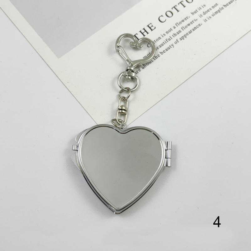 Flip Folding Mirror Keychain Travel Pocket Mirror Key Ring Metal Elliptical Heart-Shaped Mirror Anti-Lost Phone Camera Pendant