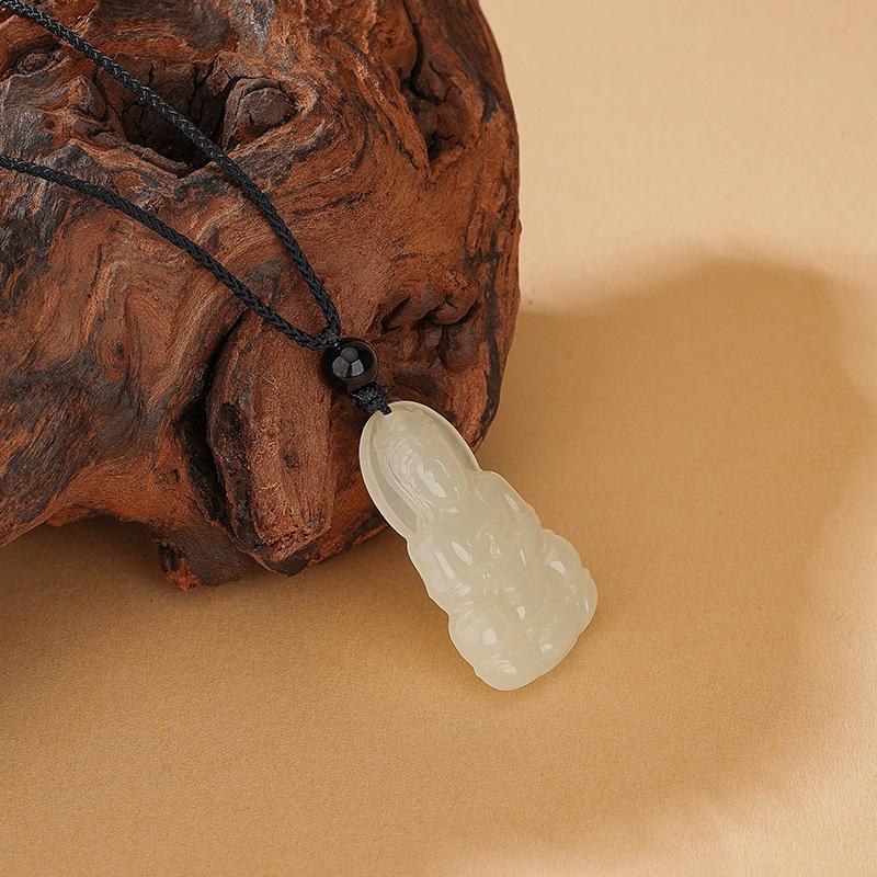 Tichia Hetian Jade Guanyin Pendant: Unisex Light Luxury Chinese Necklace 925 Silver
