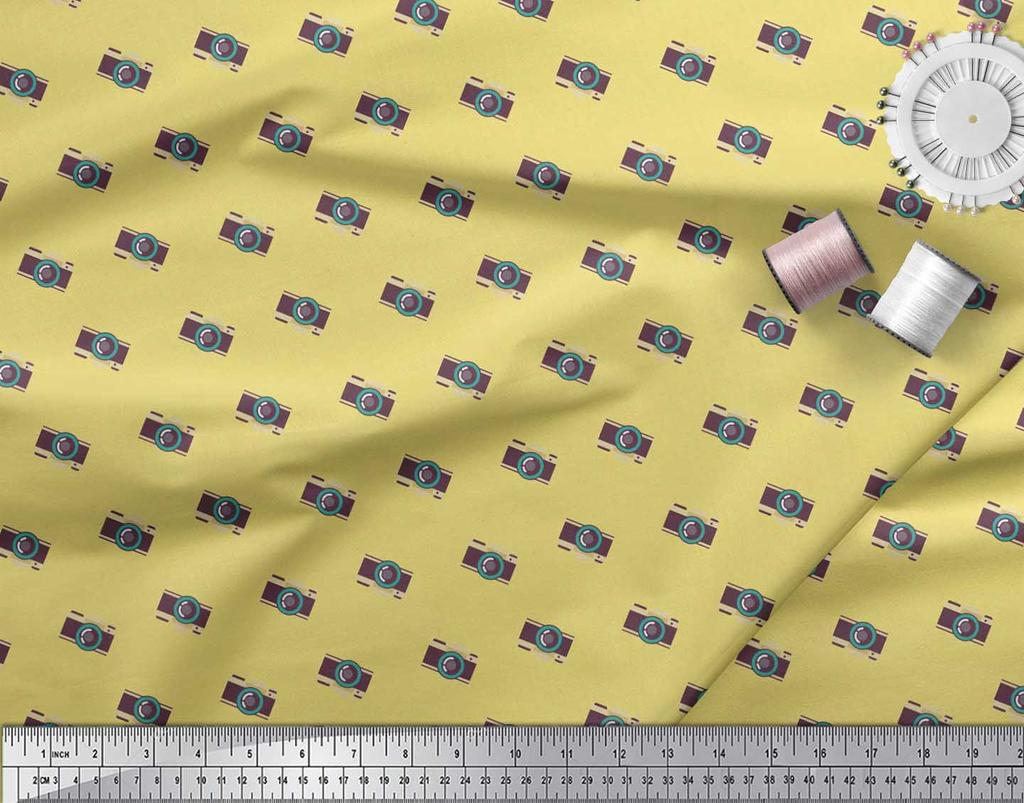 Soimoi Japan Crepe Satin Fabric Camera Shirting Fabric Prints By Metre 42 Inch