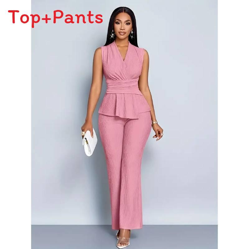 Elegante Set Estivo Due Pezzi da Donna in Poliestere e Spandex per Abbigliamento Casual