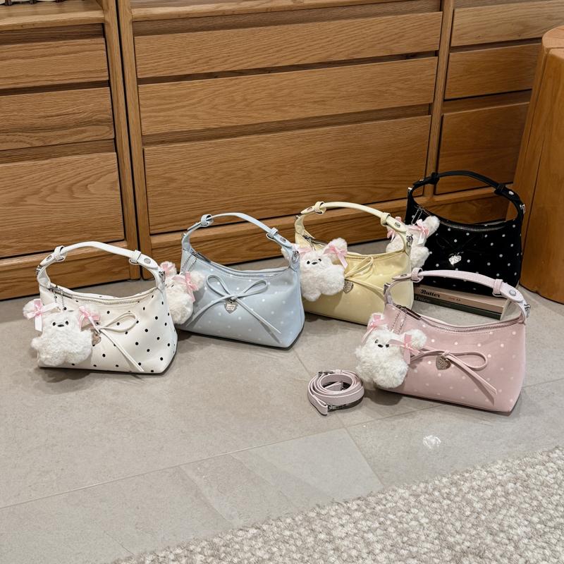 Trendy Polka Dot Underarm Shoulder Bag Bow Decoration Adjustable Detachable Strap Bags Small Versatile Casual Handbag for Women