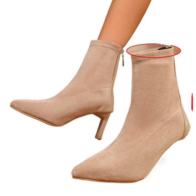 Cow Suede Solid Concise Modern Boots Winter New Square Heel Shoes Female 2025 Hot Sale High Heel Zipper Sewing Women's Boots