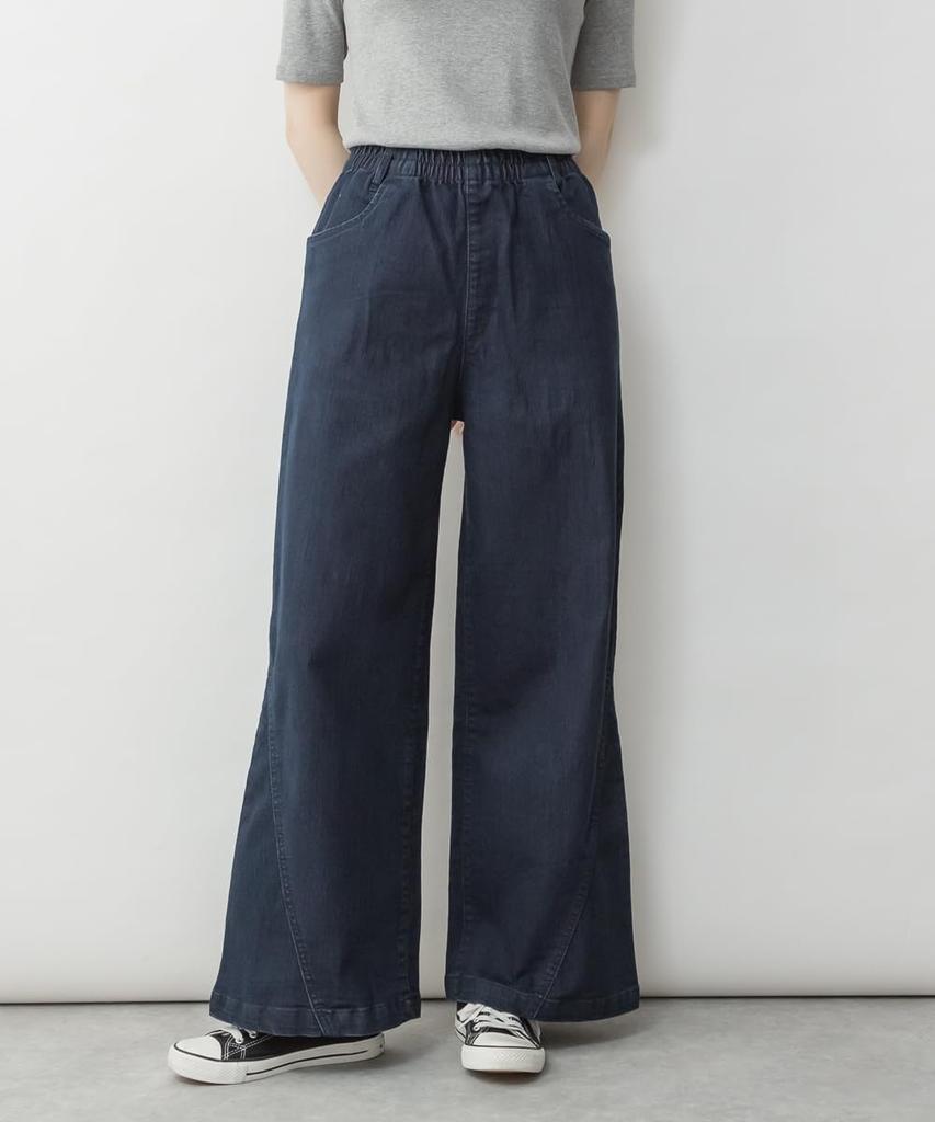 atONE Baggy Cargo Stretch Chino Wide Elastic Baker Denim ATC-0030 Women's Wide-Leg Pants, Pants, (Size M, Navy)