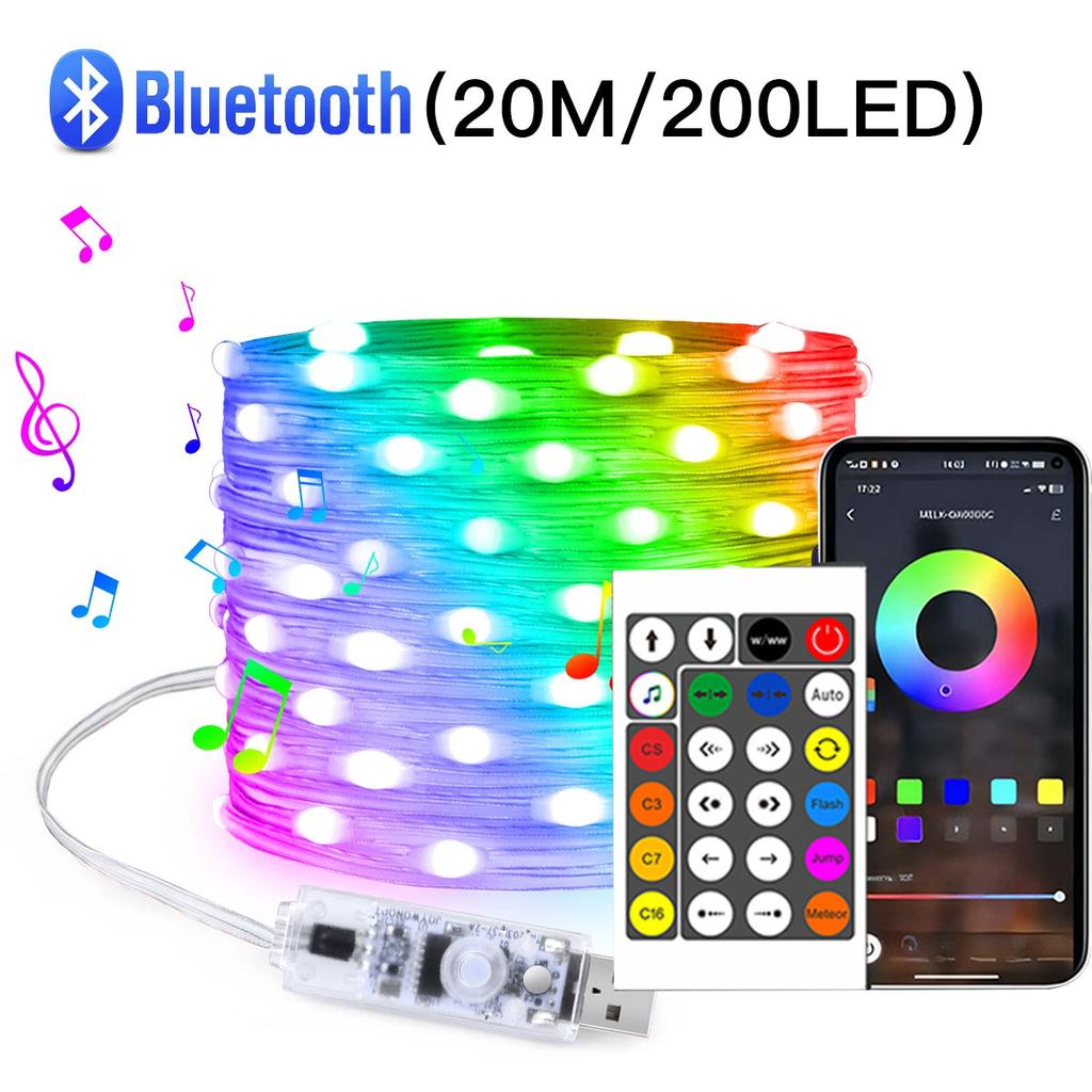 WS2812B Bluetooth LED String Fairy Lights Dreamcolor RGBIC DIY Party Festival Tree Lights Wedding Decoration Garland USB Lamp