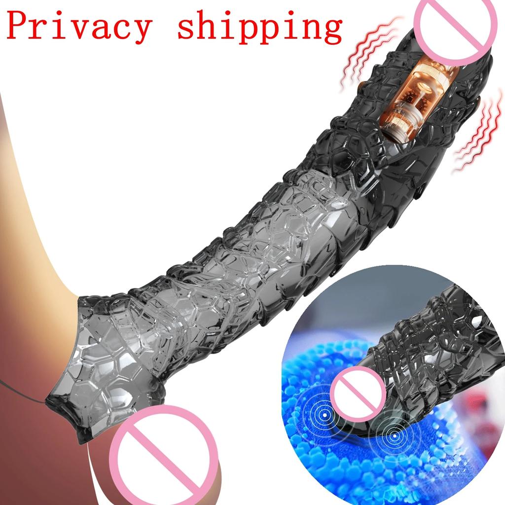 Reusable Condoms Penis Extend Sleeve with Vibrator Dick Enlarger Dildo Enhancer Delay Ejaculation Cock Rings Sex Toys for Men