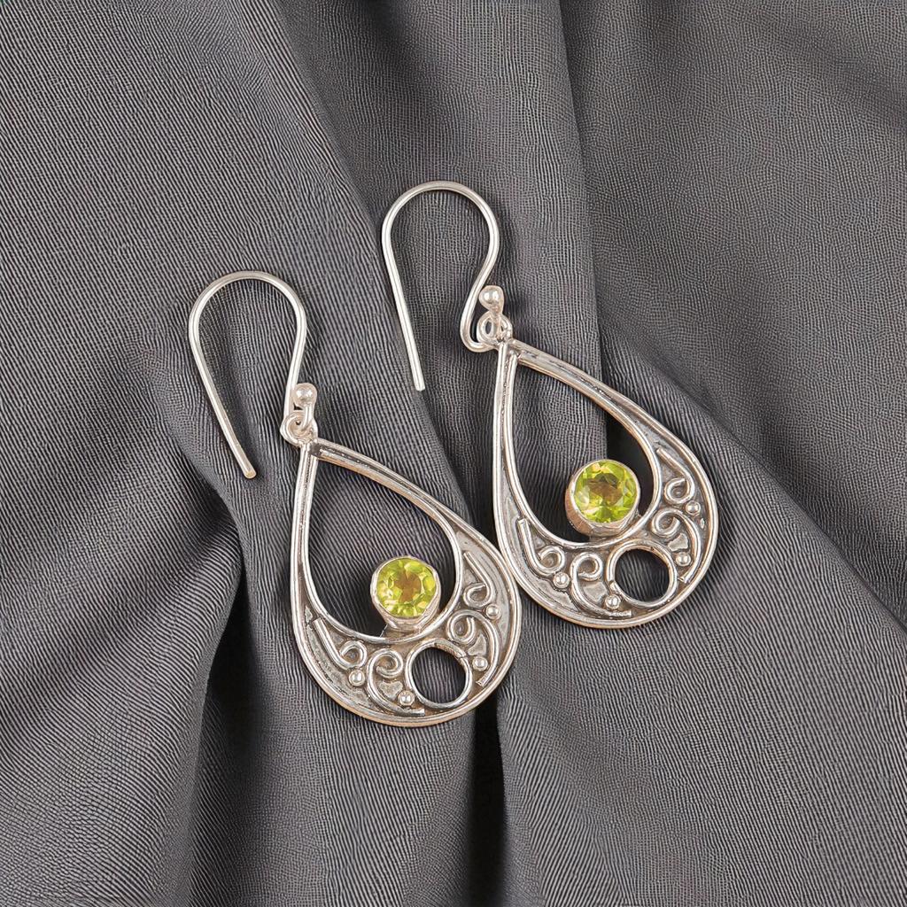 Peridot Gemstone 925 Sterling Silver Handmade Jewelry Earrings 1.91" For Gift EE-90-7