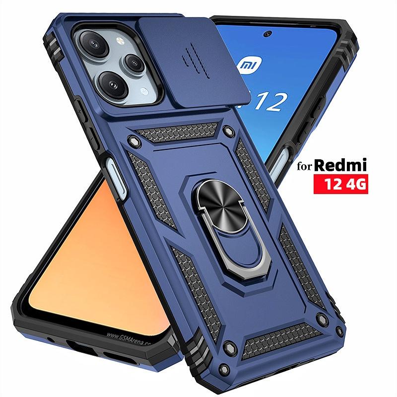 Capa For Xiaomi Redmi 12 4G Case Armor Slide Camera Lens Protect Back Cover for Redmy 12 Redmi12 4G Ring Stand Shockproof Funda