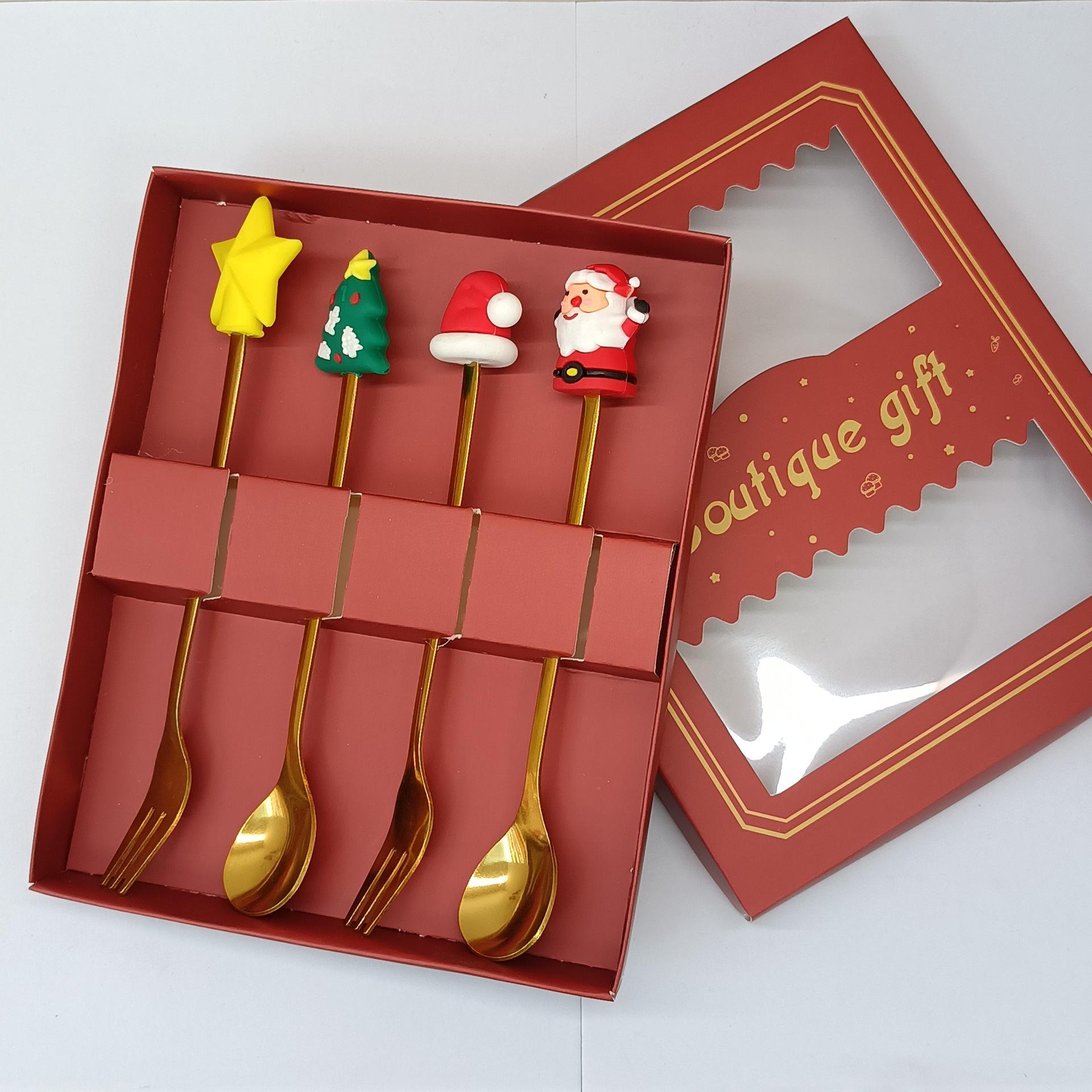 

Креативный мультяшный набор ложек и вилок из нержавеющей стали: Палочка для кофе, Фруктовая вилка, Рождественский подарок