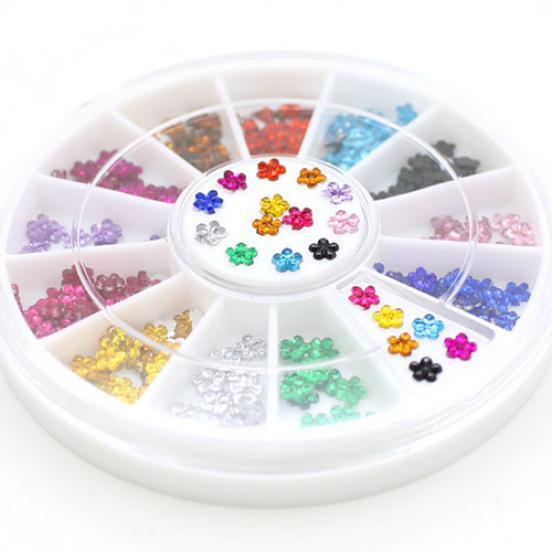 Strass multicolores à paillettes, clous de fleurs, roue de manucure, décorations Nail Art