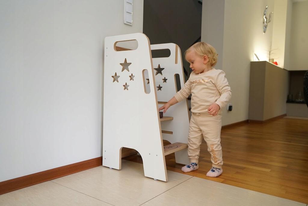 Kitchen Helper For Children Solid Adjustable White Polish