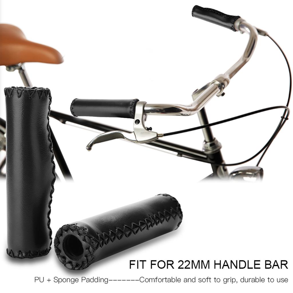 1 Pair Hand Stitched PU Bike Bicycle Handlebar Handle Bar Grips with Plug