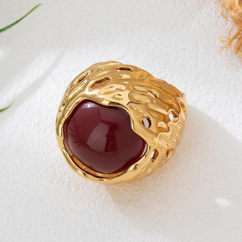 Elegant Honeycomb Lava Gem Ring for Women красный