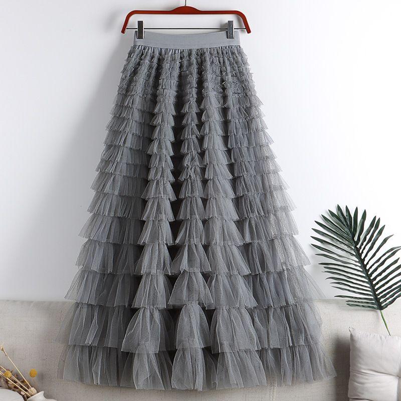 

Layered Gauze Cake Mid-Length Skirt Multi-Layer Mesh Cake Mid-Length Skirt 010 One size
