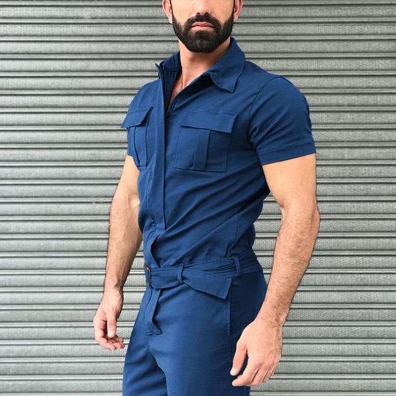 Men s Casual Workwear Jumpsuit Set with Waistband - 2026 Collection Medium синий