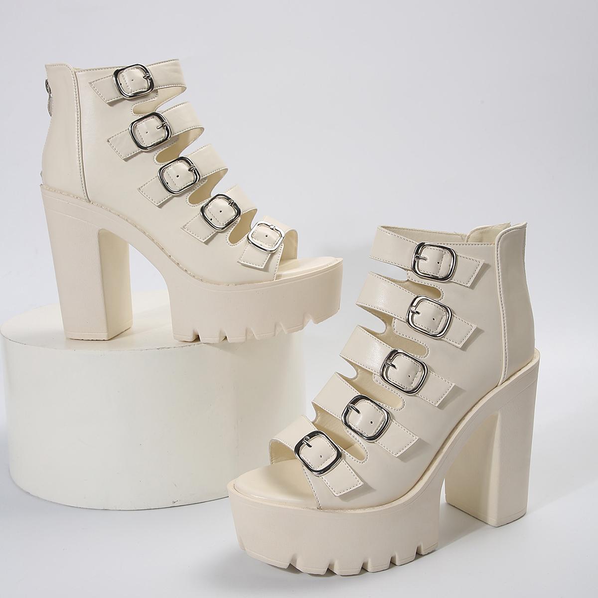 

Женские босоножки на высоком каблуке Летние босоножки на платформе Модные женские сандалии-гладиаторы с пряжкой на щиколотке Черные женские босоножки на блочном каблуке 35 бежевый