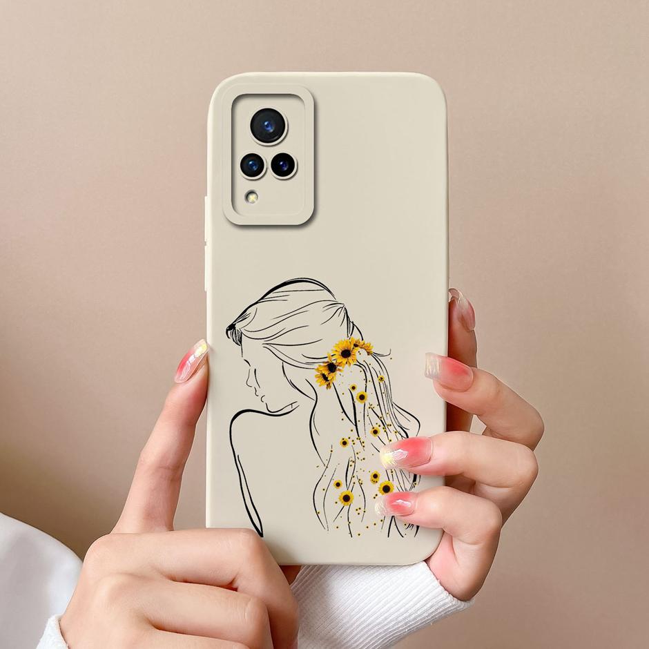 Phone Case For VIVO V21 4G 5G Cute Sweet Girls Cartoons High-quality Liquid Silicone Coque For VIVO V21 4G 5G New Design Funda