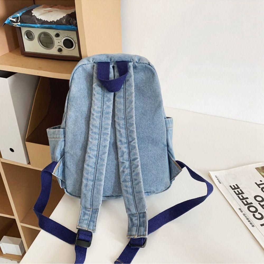 Japanese Style Denim Backpack Street Style Solid Crossbody Bag Casual Vintage Handbag  Streetwear