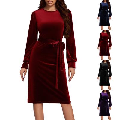 Damen Frühling und Sommer Taille Rundhals-von-Ärmeln Trägerkleid