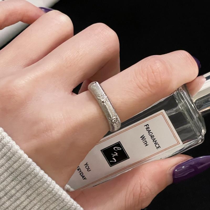 Italian Craftsmanship Chinese Antique Brushed Retro Open Ring Zircon Index Finger Ring Niche High-End Accessories Female Tide Adjustable opening