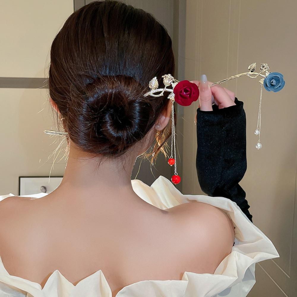 

Chain Chinese Style Hair Disk Gift Rose Flower Hair Stick Hairpins Women Hair Fork Hair Accessories