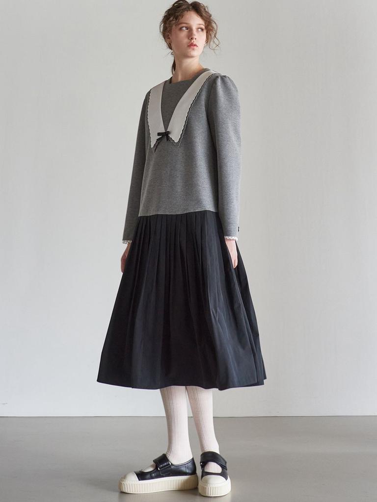 Mite Scallop Collor Pleats Dress_Gray