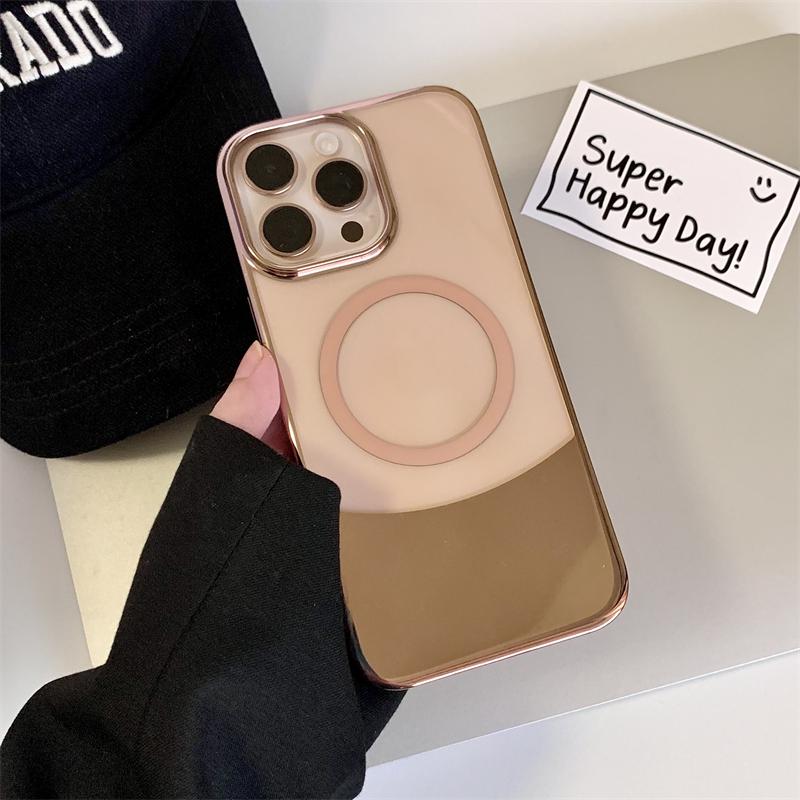 

Luxury Plating Splicing Transparent PC Hard Phone Case For iPhone 16 15 Plus 14 13 12 Pro Max Magnetic Wireless Charge Cover For iPhone 16 Pro Max