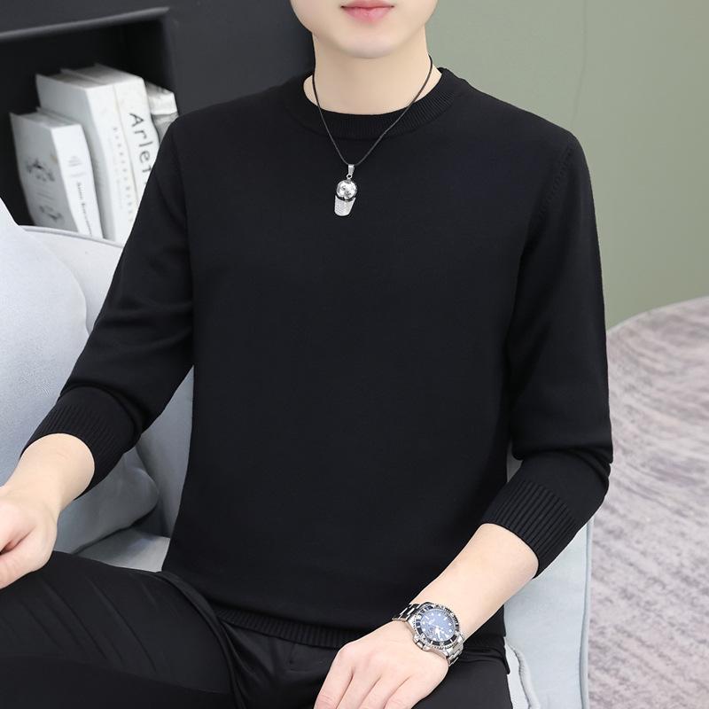 Men’s Solid Color Round Neck Pullover Sweater - Simple, Versatile Long Sleeve T-Shirt Style