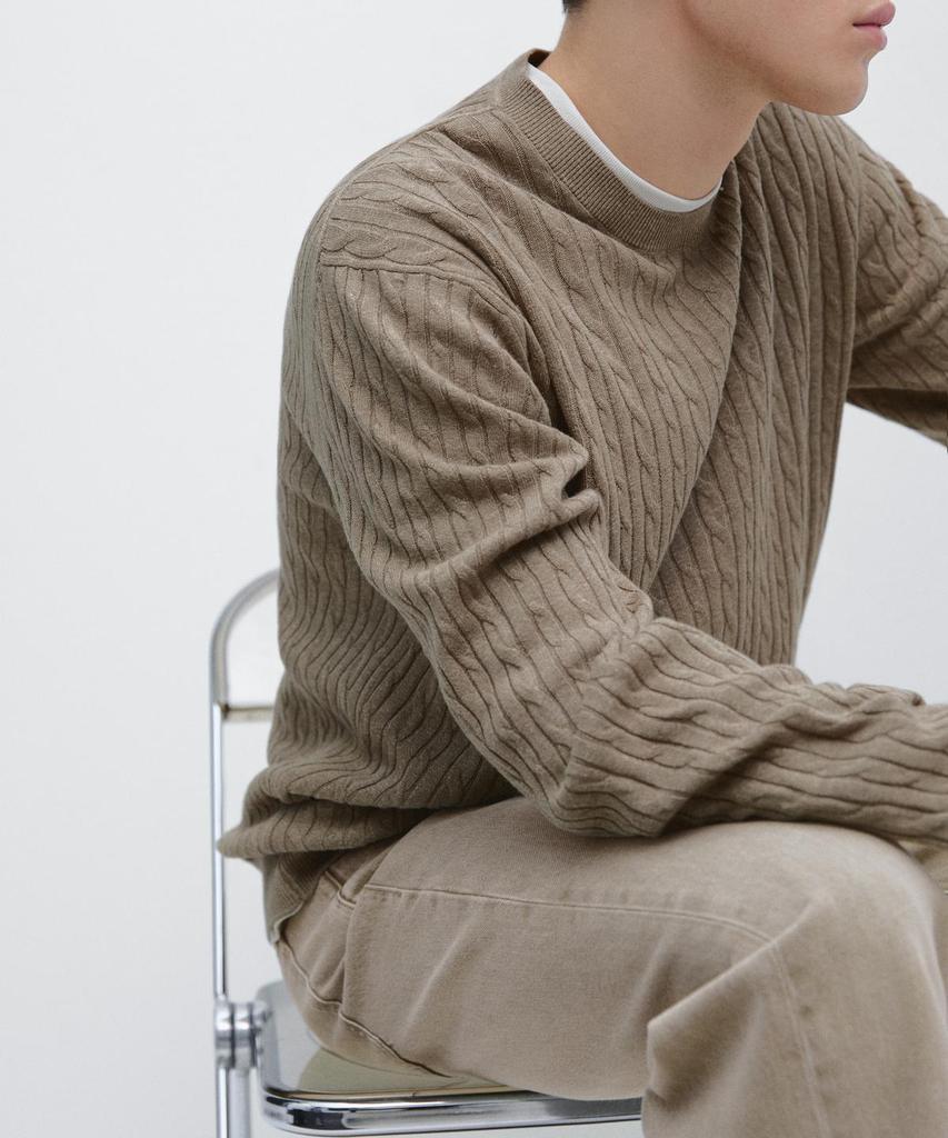 Masimodutti Cotton Blend Cable Knit Sweater
