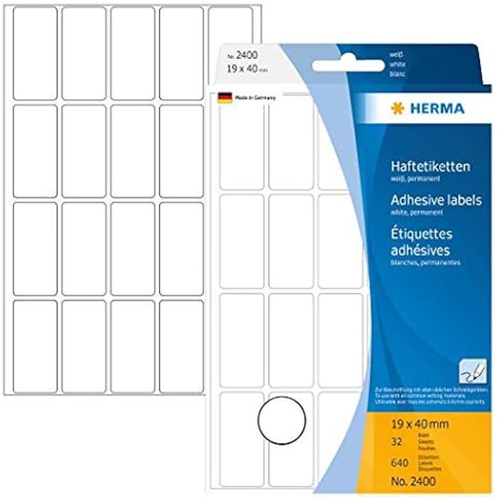 Étiquettes Universelles - HERMA - 2400 - 19 X 40 Mm - 640 Pièces - Papier Blanc