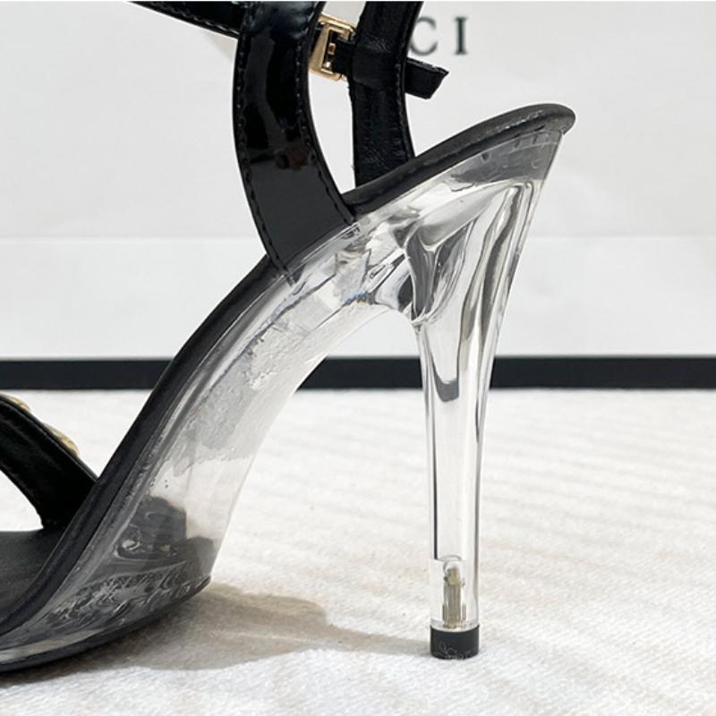 Женские пикантные сандалии на высоком каблуке с металлической пряжкой на шпильке — фото 9