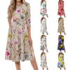 Women's Casual Fashion Round Neck Three Quarter Sleeve Printed Midi Dress