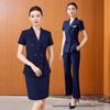 Women's Double-Breasted Slim Fit Short-Sleeved Suit Set - Formal Wear for Commuting Beautician