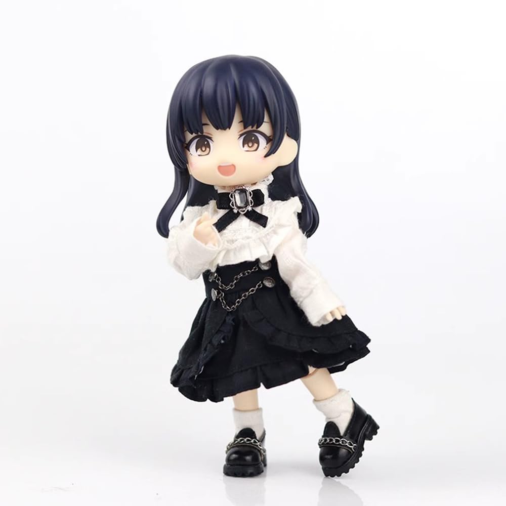 Obitsu 11 OB11 Size Costume for Obitsu Doll 11cm Body Blouse Skirt Dress Ribbon Lolita Landmine Style Cute 3 Colors 3 Piece Set (Black)