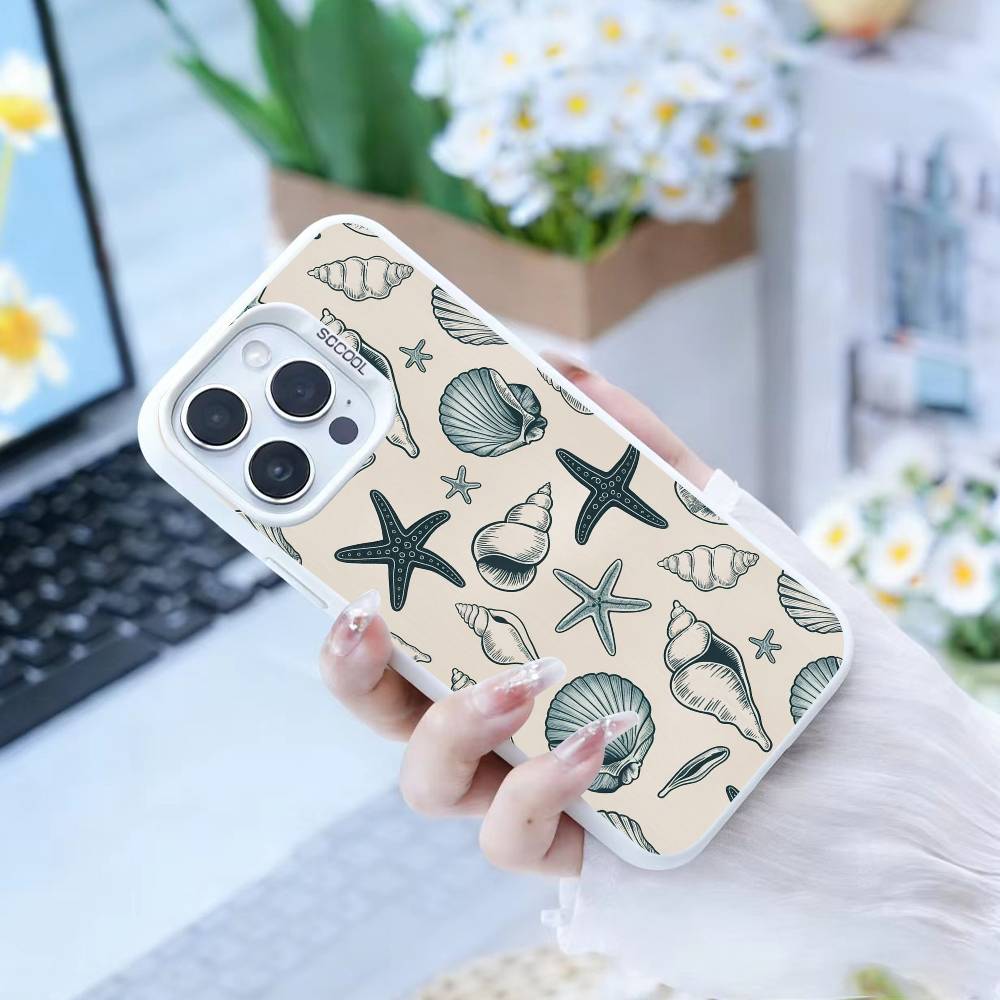 Colorful Marine Organism Phone Case For iPhone17, 16,15,14,13,12 Pro Max white Candy Matte Shockproof Cover