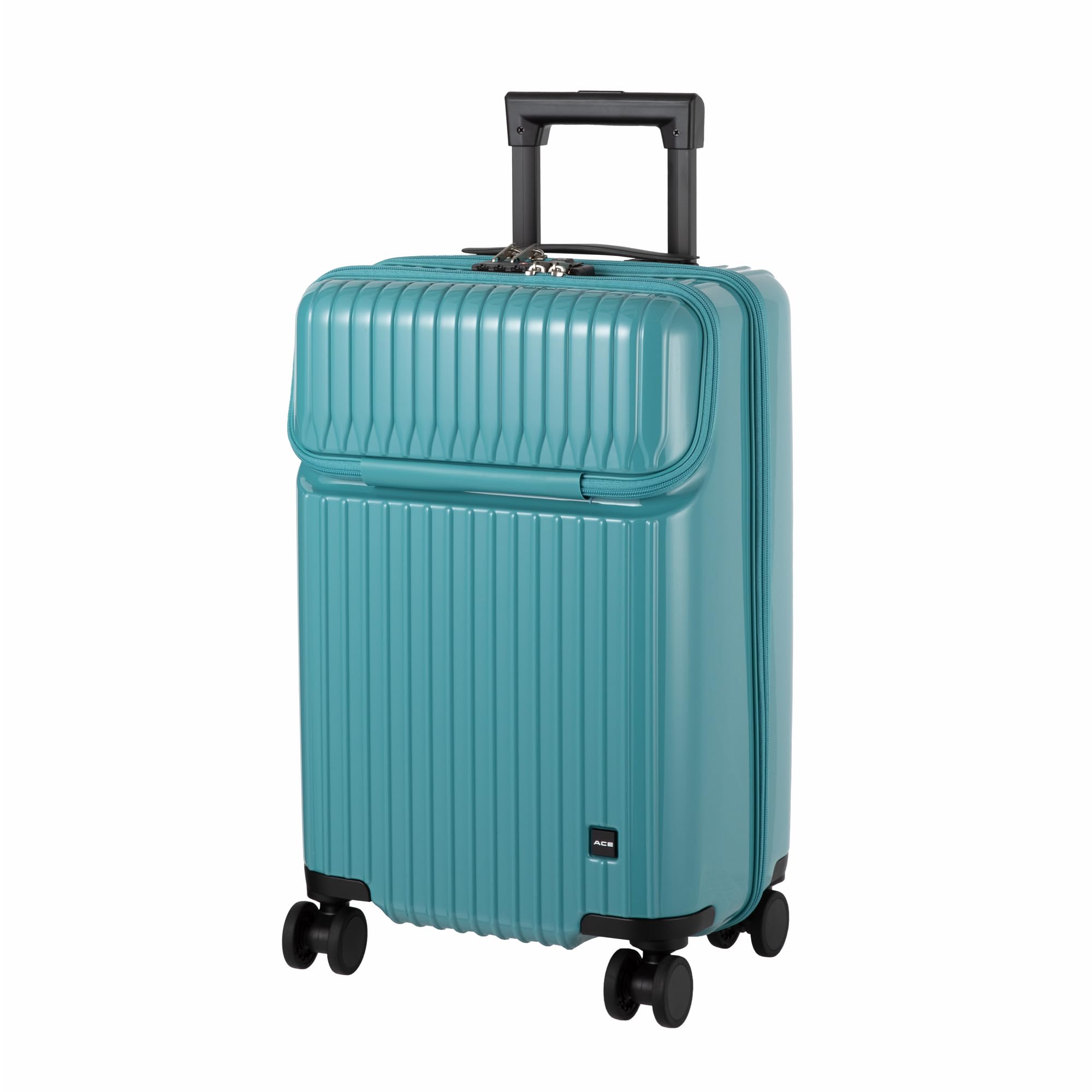 

Ace Tache Suitcase with Front Pocket and Caster Stopper, Peacock Blue, Small (Carry-on)