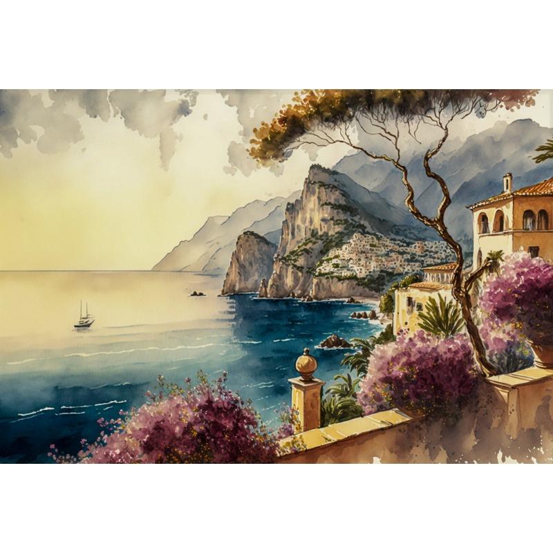Amalfi Coast and Tuscany Vineyard Landscape Poster Italy Travel Wall Art Picture Canvas Painting for Living Room Home Decor
