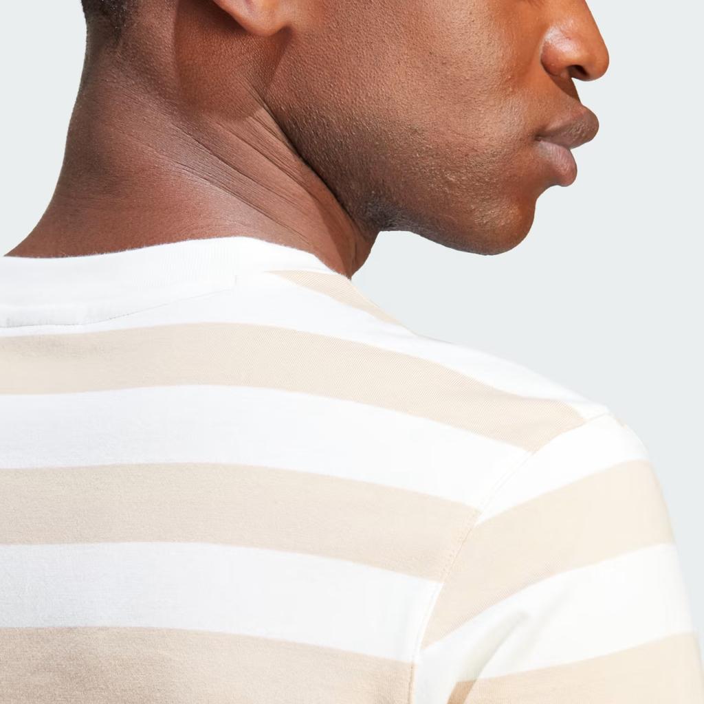Adidas Originals Striped Round Neck Straight Short Sleeve T-Shirt Men Tops Beige IR7587
