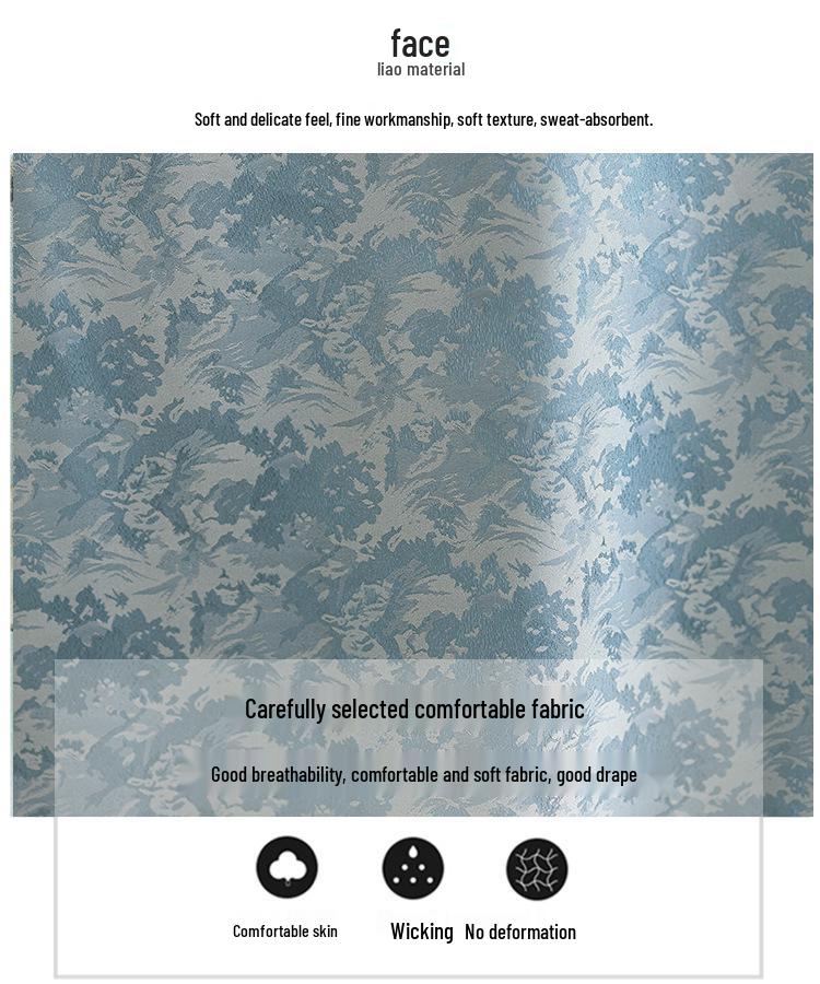 Himmelblaues Seidenjacquard-Damenhemd - 2026 Früher Frühling Chinesischer Stil