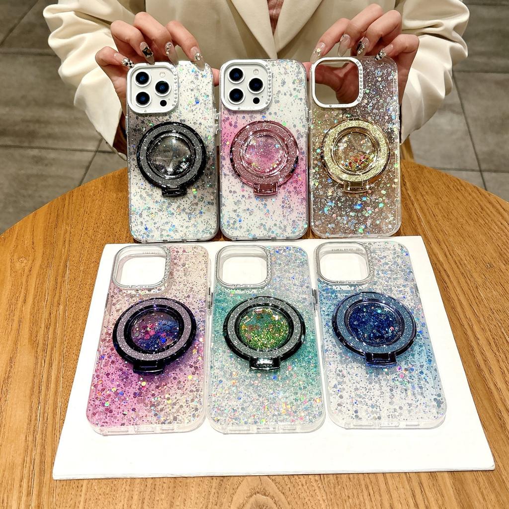 The Apple 16 Phone Case 13 Water Diamond Starry Sky Luxurious and High-end Feel Is Suitable for The 15pro Sand Glitter Stand