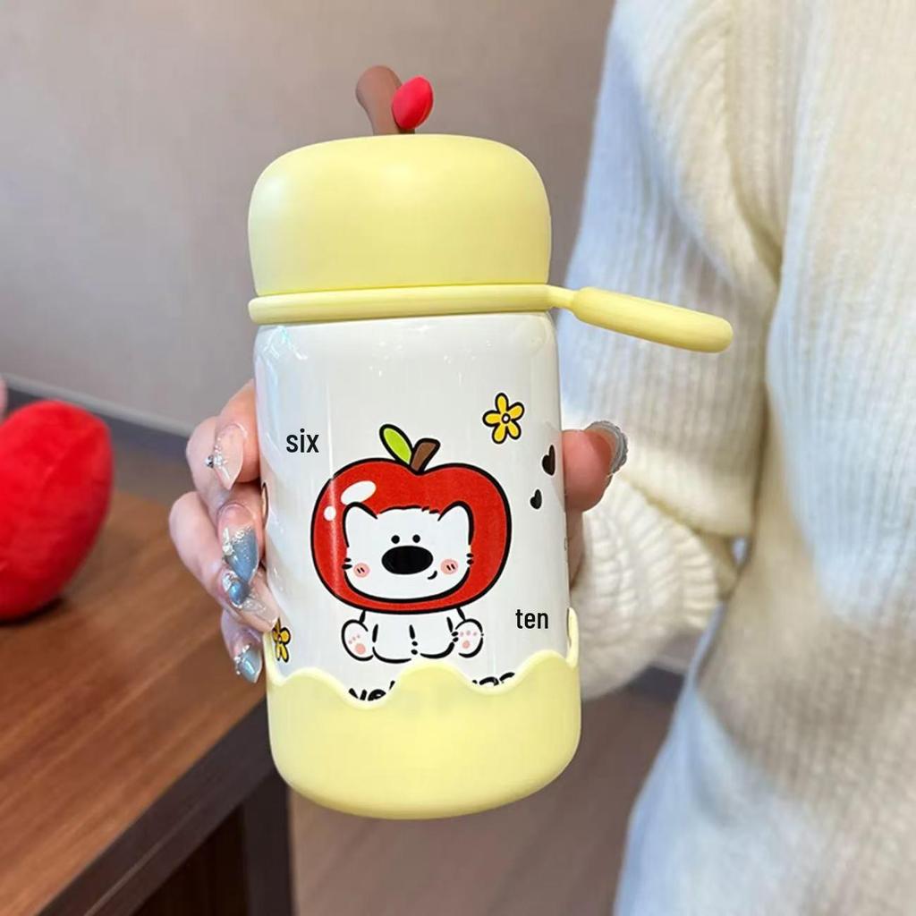 Charming Cartoon Insulated Stainless Steel Apple Water Cup - Large Capacity, Portable for Students