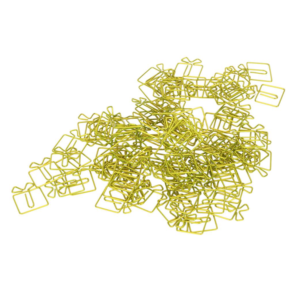 100pcs Paper Clips Christmas Gift Box Shape Increased Skid Resistance Rust Prevention Colorfast Office Paper Clips Green