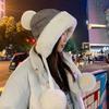 Hat Women's Thickened Warm Autumn and Winter Cute Knitted Cold-proof Plush Ear Protector Hat Down Ski Hat