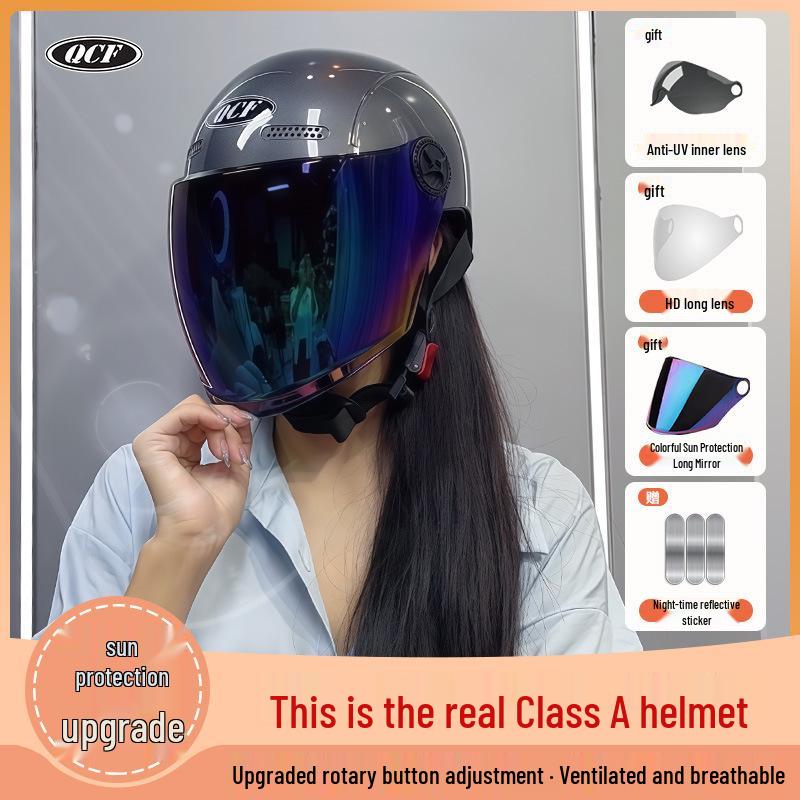 Men’s Lightweight Double Visor Electric Motorcycle Helmet with Summer Sun Protection