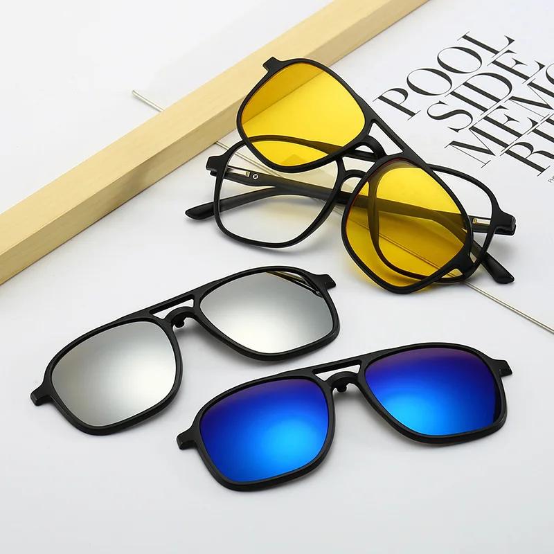 New Mirror Magnetic Attraction Sunglasses 6 Iin 1 Clip Cycling Glasses Dazzling Polaroid Men Sunglasses Women