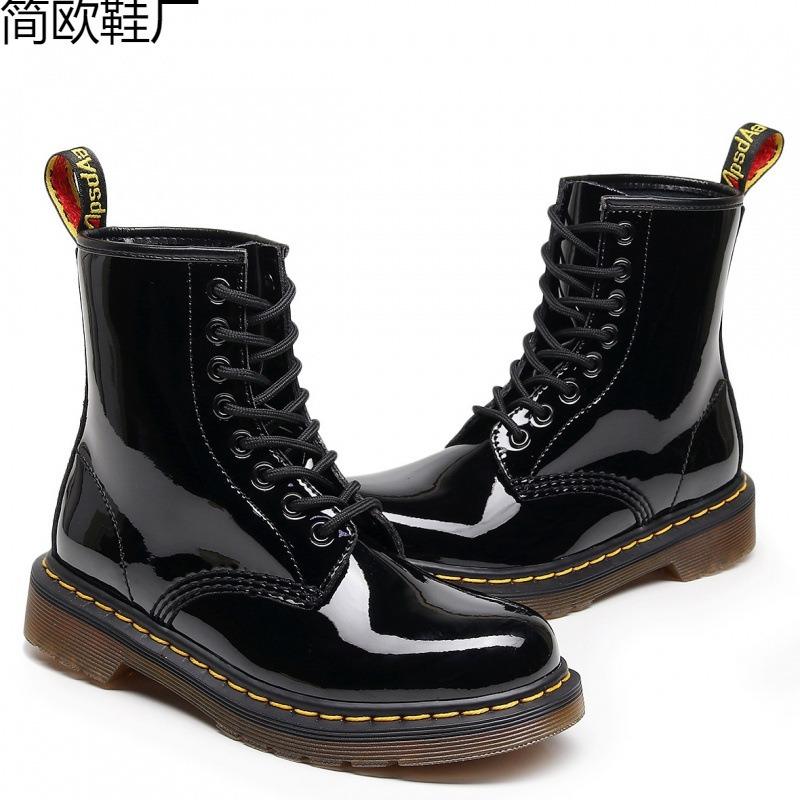 Mirror Tooling Boots Women's Patent Leather Couple Short Boots Men's and Women's Leather Boots Round
