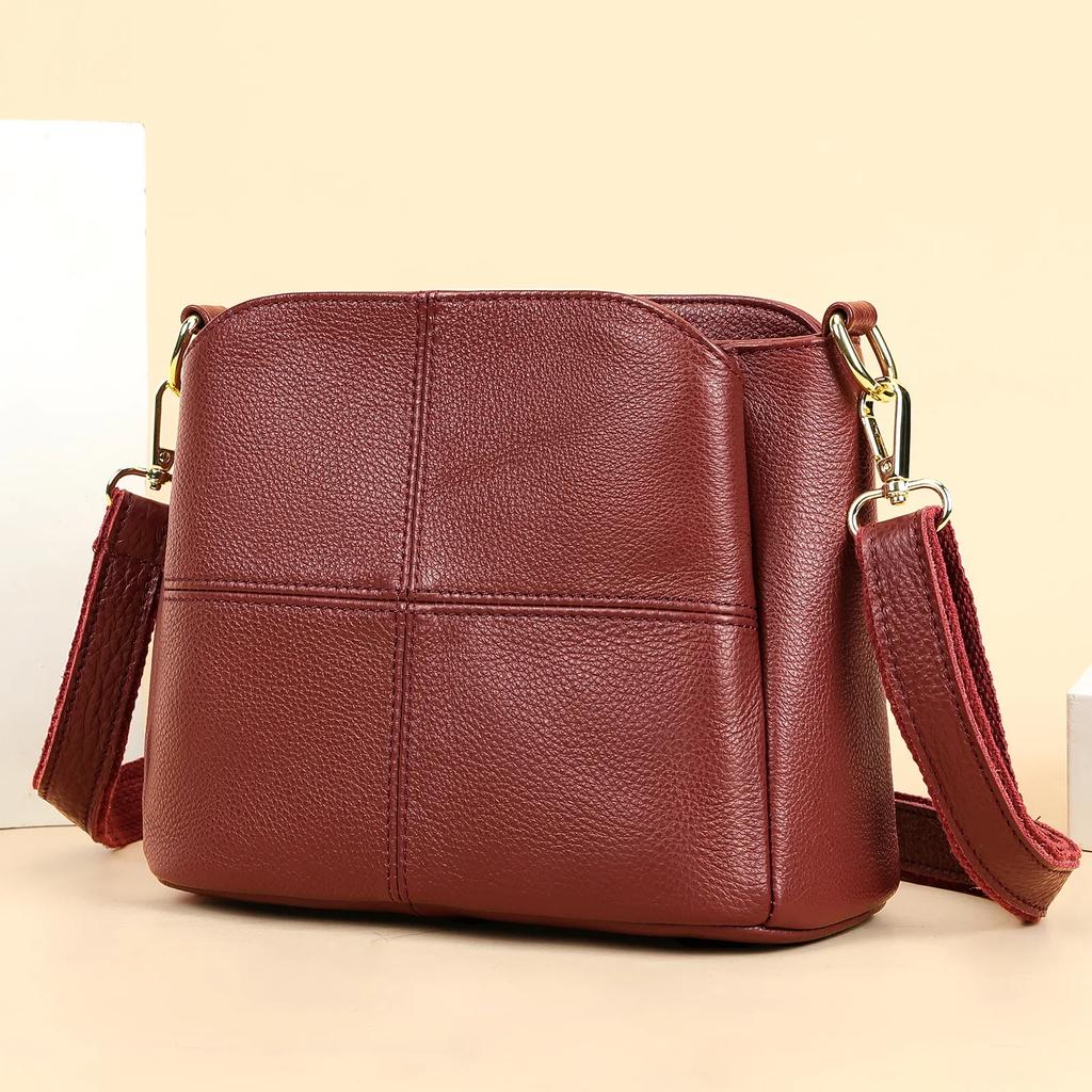 Damen Luxus Handtasche Echtes Leder Weiches Rindsleder Vielseitige Umhängetasche Damen Pendler Schulter Eimer Tasche