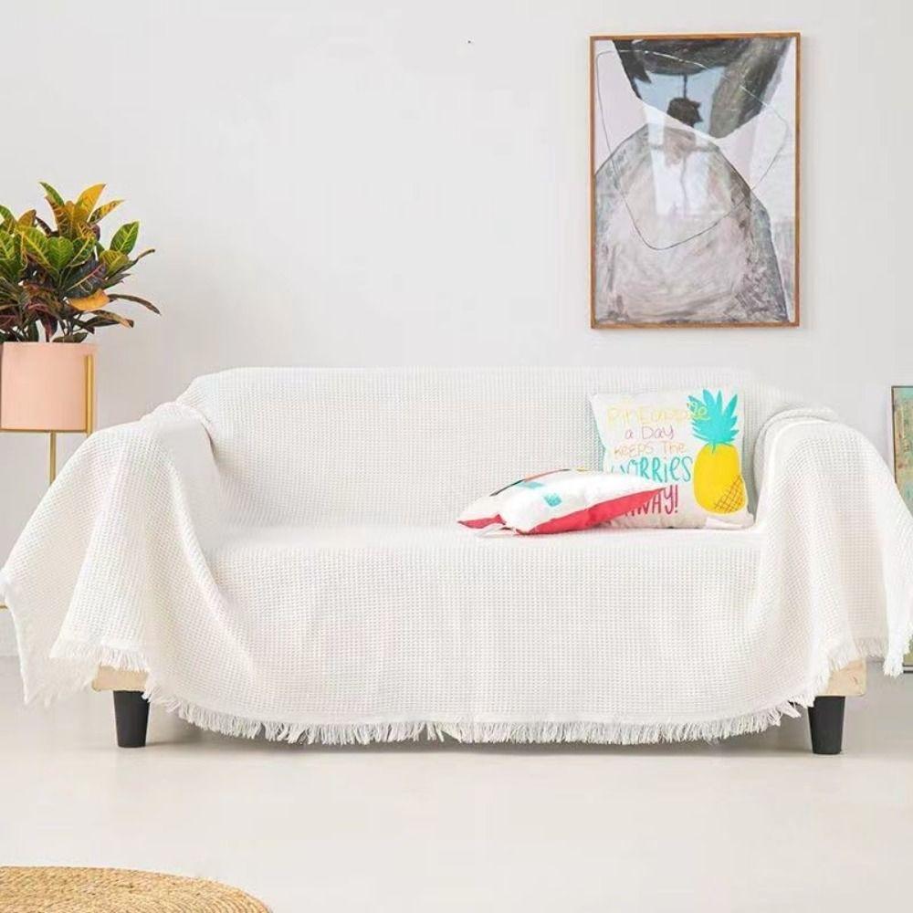 With Tassels Throw Blankets Anti-slip Vintage Cotton Blankets New Knitted White Sofa Towel