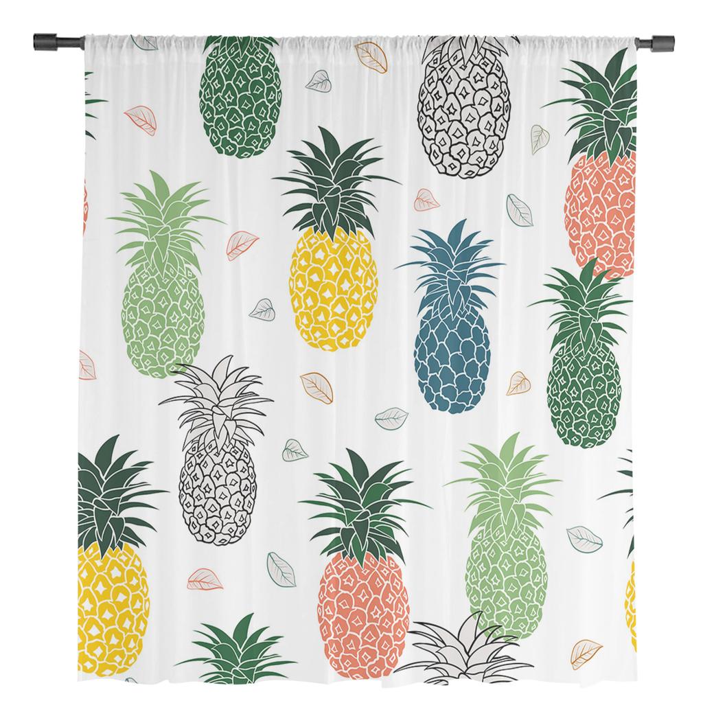 Color Cartoon Pineapple Sheer Curtains for Living Room Decoration Window Curtains for Kitchen Tulle Voile Organza Curtains