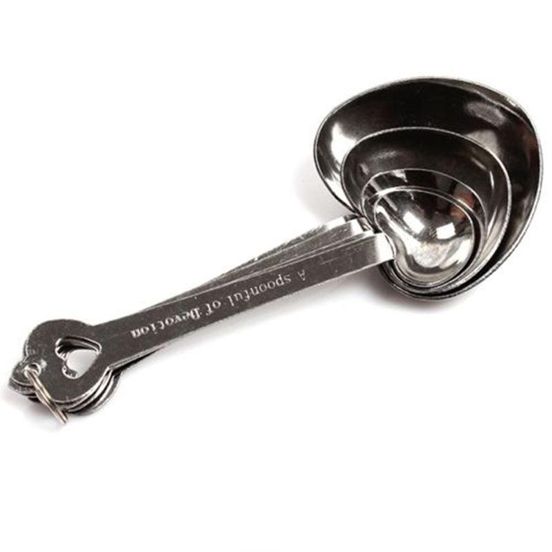 2025 One Set of Four Blue Box Measuring Spoon Stainless Steel Heart-shaped Measuring Spoon Love Heart Measuring Spoon Gift Set