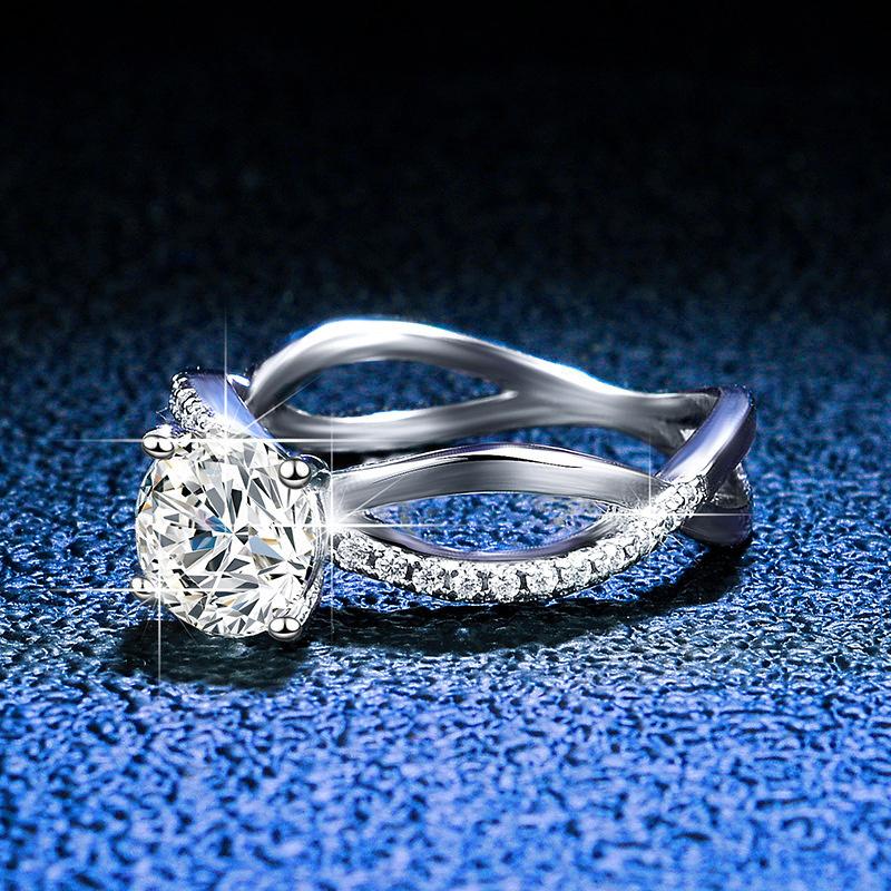 Bague Ringen S925 Sterling Silver Luxury Jewelry 1 Carat D Color Moissanite Diamond Ring For Wedding Four Claw Cross Hollow Rings